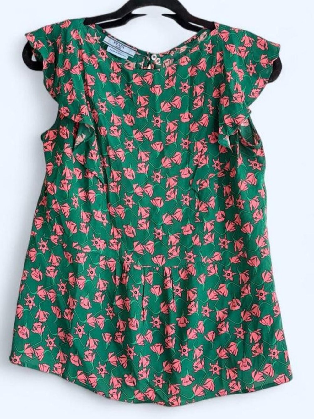 Prada FW 2017 COLLECTION green & pink floral print blouse size EU 40 us size sma